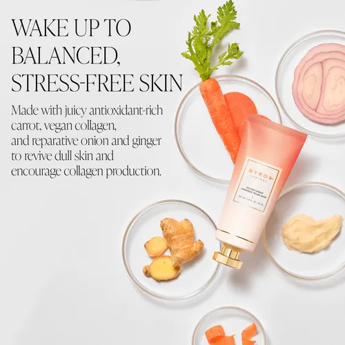 Vista 3 de BYROE Golden Carrot Relief Mask Mascarilla facial durante la noche con colágeno vegano Hidrata intensamente, ilumina y calma la piel reactiva