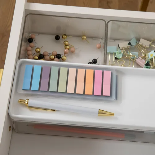 Vista 5 de Martha Stewart Grady - Cajas de almacenamiento apilables de plástico transparente con tapas de plástico blanco, juego de 3 Tapa de plástico