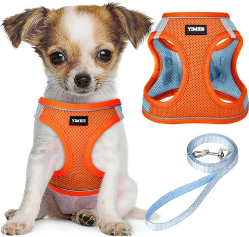 Vista 16 de YIMEIS Juego de arnés y correa para perro, arnés de malla suave sin tirones, chaleco reflectante ajustable para cachorros para perros pequeños