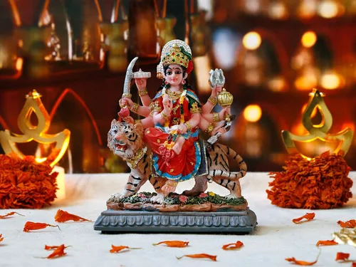 Vista 7 de BangBangDa Durga - Estatua de tigre pequeña de 4.1 pulgadas de alto para tablero de instrumentos de vehículo, diosa hindú, día del padre, día