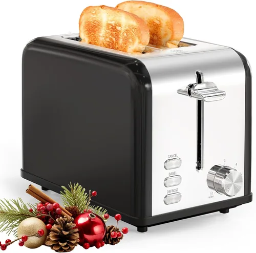 Vista 10 de YSSOA Tostadora de acero inoxidable de 2 rebanadas, 6 ajustes de tostado y 3 funciones, ranura extra ancha y bandeja extraíble para migas, para pan