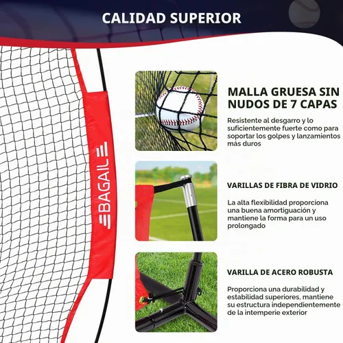Vista 2 de BAGAIL 7x7 ft Baseball Softball Practice Net Rojo / boca completa