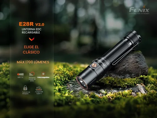 Vista 5 de Fenix E28R V2.0 linterna EDC, 1700 lúmenes USB-C recargable compacta de bolsillo con cola magnética
