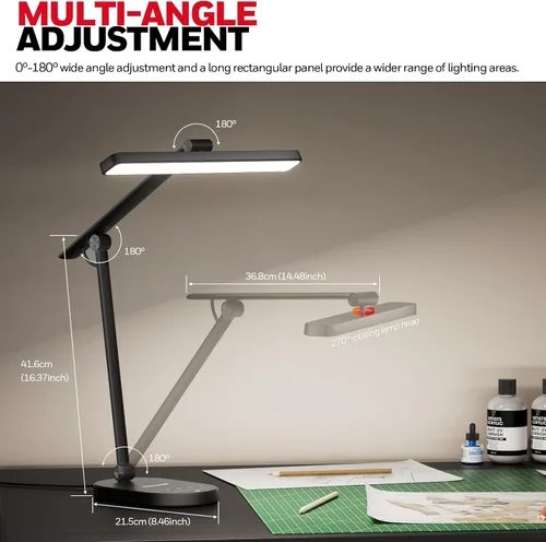 Vista 4 de Honeywell Lámpara de escritorio para oficina en casa, H4 Sunturalux Luz de escritorio LED para cuidado de los ojos, lámpara de escritorio regulable