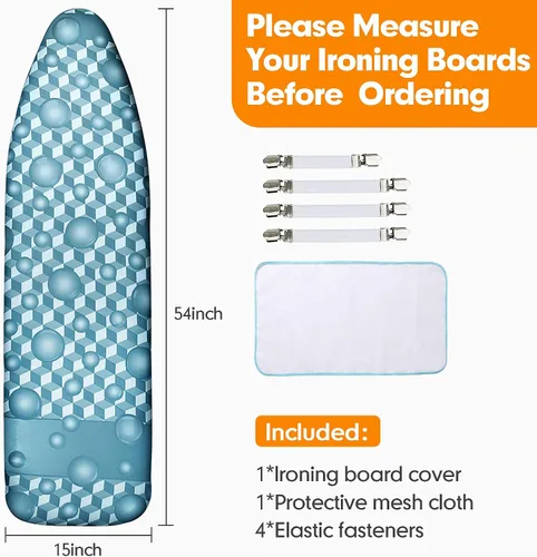 Vista 6 de Funda y almohadilla para tabla de planchar, acolchado de hierro grueso de tamaño estándar de 15 x 54 pulgadas, resistente a quemaduras y manchas