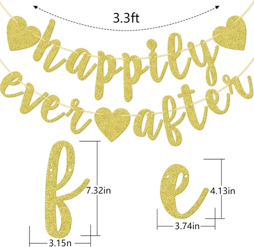 Vista 2 de Cartel de Happy Ever After, decoración de compromiso con purpurina dorada para despedida de soltera, fiesta de boda, fotomatón, banderines cursivos
