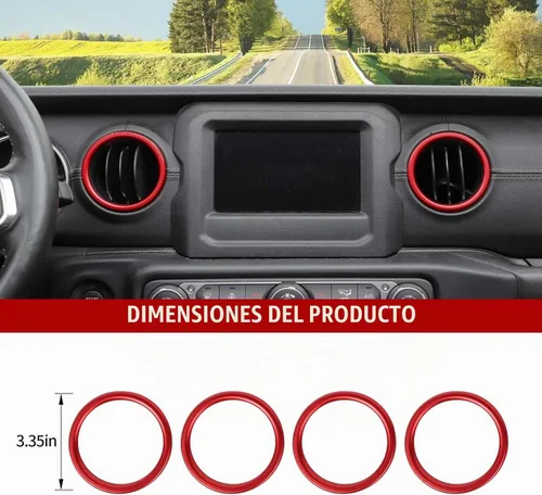 Vista 3 de Jimen para anillo de ventilación de aire acondicionado JL, 4 piezas de cubiertas de salida de aire acondicionado para consola central y tablero Rojo