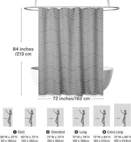 Vista 113 de Cortina de ducha Siiluminisoy de 36x72 beige, cortina de ducha de tela de tamaño pequeño, cortinas de ducha de tela con tufting, diseño chevron a