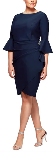 Vista 5 de Alex Evenings Vestido corto adelgazante para mujer con mangas acampanadas (pequeño y regular)