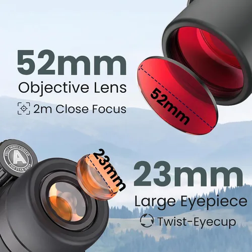 Vista 3 de Monocular compacto de 12 x 52 para adultos de alta potencia con visión Prisma BAK4, lente FMC, con adaptador de teléfono, trípode, correa de mano