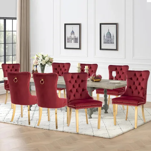 Vista 86 de Juego de 2 sillas de comedor de terciopelo con patas de madera, color beige Mid Century Modern Dining Chairs,Upholstered Chairs with Nailhead