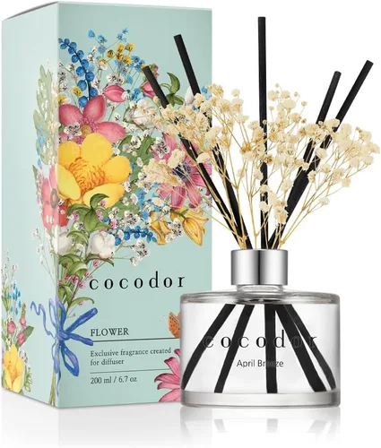 Vista 20 de COCODOR - Juego de difusor de varillas de junco, 3.4 onzas, difusor de aroma de brisa de abril con varillas, fragancia para el hogar, decoración