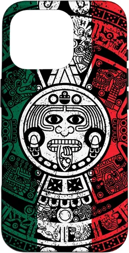 Vista 20 de Funda para iPhone 17 con calendario maya azteca con diseño de piedra solar envejecida de la bandera de México