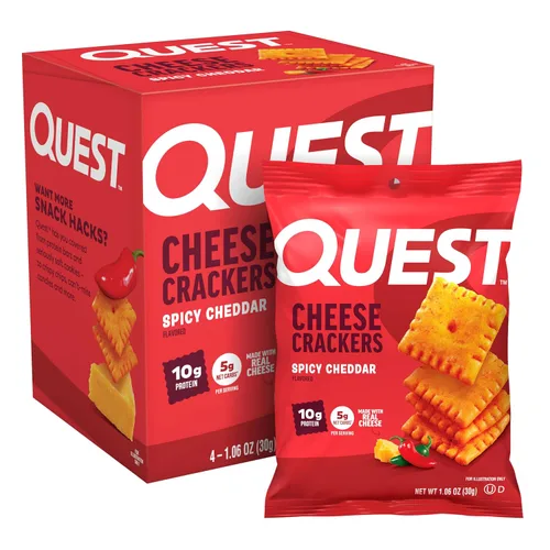 Vista 10 de Galletas de queso Quest Nutrition, explosión de cheddar, 10g de proteína, 5g de carbohidratos netos, 1g de azúcar, hechas con queso real, snack alto