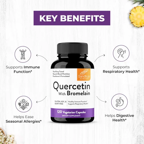 Vista 7 de Sandhu - Suplemento de quercetina con bromelina, complejo de quercetina y bioflavonoides para el refuerzo inmunitario y la salud respiratoria, 1,000