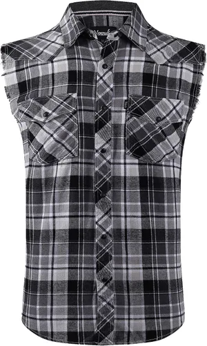 Vista 10 de Camisa casual de franela a cuadros con broches sin mangas con bolsillo para hombre