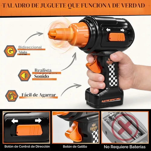 Vista 3 de Lehoo Castle Juego de herramientas para niños pequeños con taladro de Negro