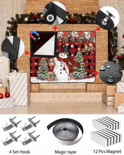 Vista 34 de Cubierta magnética azul para chimenea, detiene la pérdida de calor, pantalla de chimenea para interiores, bolas de gnomos de Navidad, árbol de copo