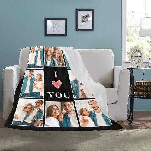 Vista 2 de HUGLAZY Mantas personalizadas con fotos, regalos personalizados para el día de San Valentín, cumpleaños, día de la madre