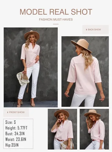 Vista 4 de HOTAPEI Blusas de verano para mujer estilo casual cuello en V manga corta con botones