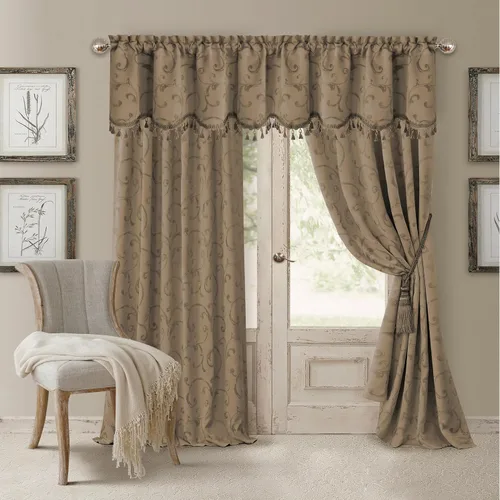 Vista 23 de Elrene Home Fashions Cenefa Opaca Jacquard Scroll Mia, 52" x 19" (1 Cenefa), Dorado