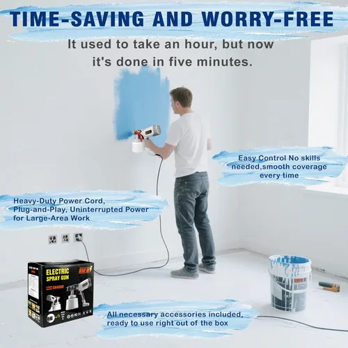 Vista 4 de Pulverizador de pintura, pulverizador de pintura eléctrico de 47.3 fl oz con 4 boquillas y 3 patrones, pistola de pulverización HVLP ultraligera