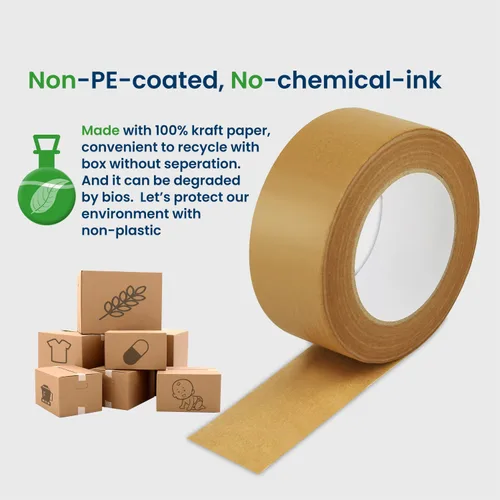 Vista 3 de Lichamp Cinta de embalaje de papel Kraft, cinta de envío marrón engomada para cajas y cartones, 2 pulgadas x 55 yardas x 7 mil