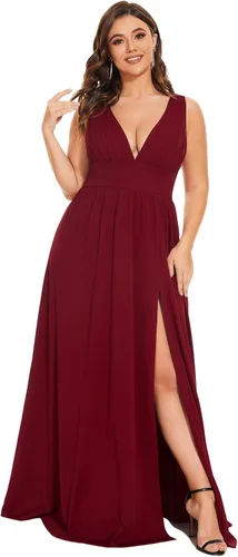 Vista 4 de Ever-Pretty Vestido formal sin mangas plisado con abertura alta para mujer, talla grande, 0168B-DA1