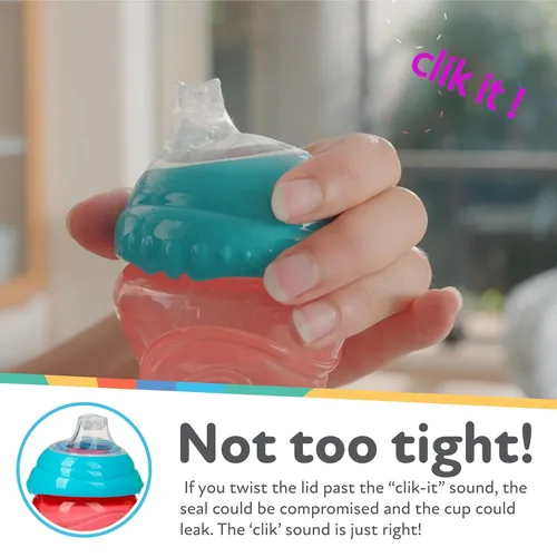 Vista 6 de Nuby Clik-It - Vaso para sorber de fácil agarre sin derrames y boquilla suave para niños, paquete de 3, 10 onzas, 6 meses en adelante