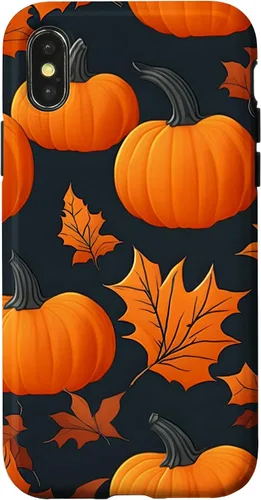 Vista 5 de iPhone 16 Pumpkins Black And Orange Plaid Fall Leaves Autumn Halloween Case