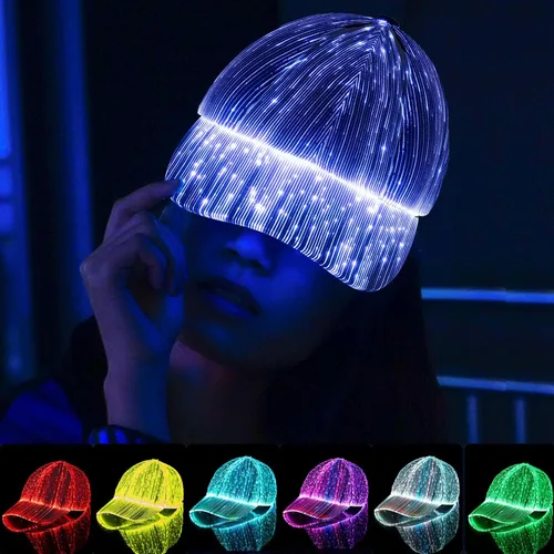 Vista 2 de LIOVODE LED Hat, Baseball Cap Light Up with Fiber Optic 7 Colors Luminous USB Charging Hat Accessories