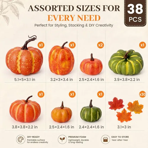 Vista 7 de FUTUREPLUSX - 38 calabazas falsas para decoración de otoño