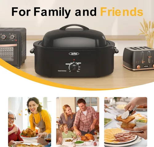 Vista 5 de Sunvivi Horno asador eléctrico de 18 cuartos de galón con tapa autohilvanada, horno asador de pavo bufé con bandeja extraíble, asas frías al tacto