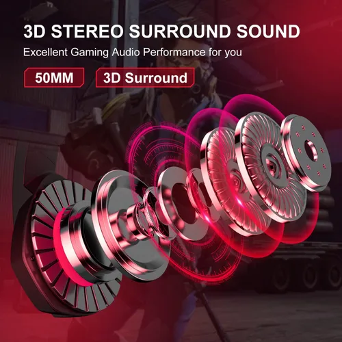 Vista 4 de Auricular para juegos para PS4, Xbox One, computadora, laptop, Mac, PS4 con micrófono, auriculares sobre la oreja, cancelación de ruido, sonido