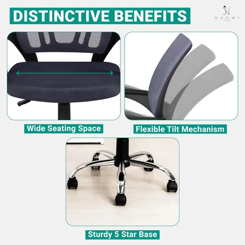 Vista 7 de Naomi Home Silla ergonómica de escritorio para oficina en casa con soporte lumbar ajustable, cómoda silla giratoria giratoria, silla ejecutiva Gris