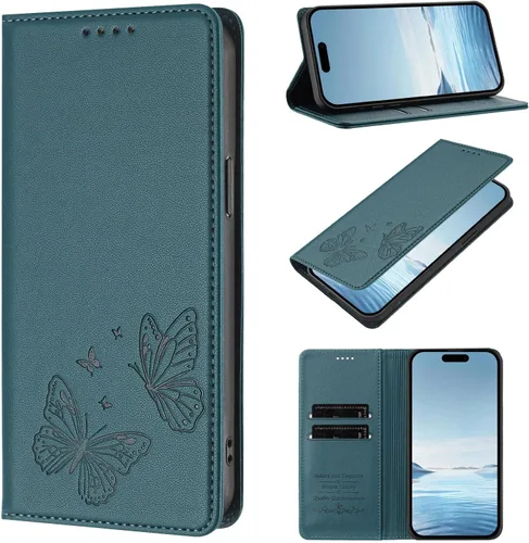 Vista 14 de Butterfly Embossed Leather Wallet Flip Case for Motorola Moto E22i 4G, Magnetic Closure, RFID Blocking Cover, Card Holder Red.