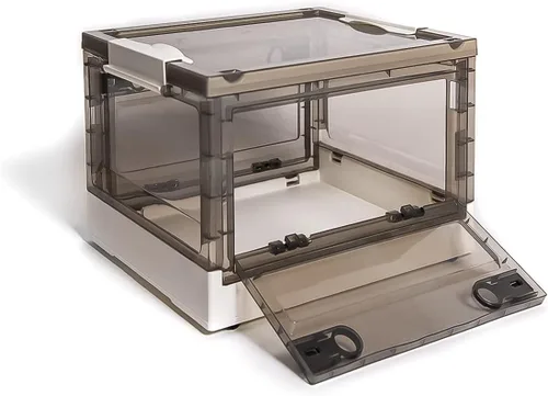 Vista 2 de Paquete de 3 contenedores de almacenamiento de apertura lateral, tapa apilable plegable, fácil de ordenar con caja de almacenamiento, ideal