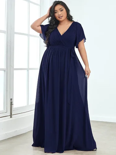 Vista 3 de Ever-Pretty Plus Vestido de dama de honor formal con cuello en V profundo y cintura elástica para mujer, talla extra grande, 0164A-DA