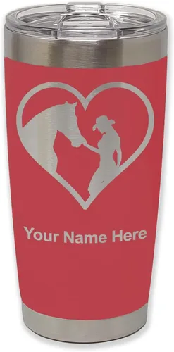 Vista 22 de LaserGram Vaso aislado al vacío de 20 onzas, corazón de vaquera de caballo, grabado personalizado incluido (negro)