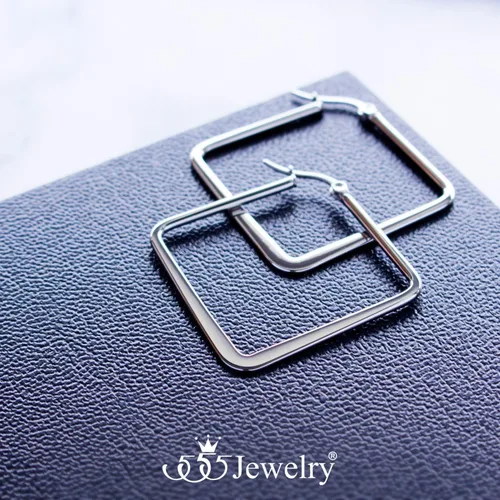 Vista 3 de 555Jewelry - Pendientes de aro cuadrado de acero inoxidable para mujer