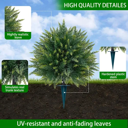Vista 3 de Yangrass 4 árboles de bolas de cedro artificial de 23 pulgadas para exteriores con pico de tierra, cipreses artificiales resistentes a los rayos UV