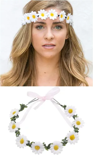 Vista 5 de Lawie Paquete de 8 coronas de flores bohemias, coronas florales con cinta en halo, diademas para boda, novia, dama de honor, tiara, girasol