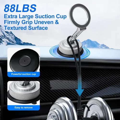 Vista 3 de All-Metal Alloy Magnetic Suction Cup Car Phone Mount Holder Dash (Silver)