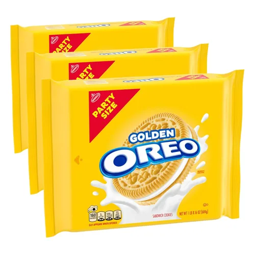 Vista 20 de OREO - Galletas de chocolate estilo sándwich doradas, tamaño fiesta, 24.16 onzas.