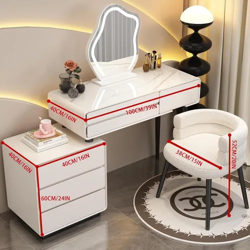 Vista 3 de Escritorio de tocador con luces, tocador de maquillaje con espejo, tocador con cajón grande, 3 modos de iluminación de brillo ajustable, juego