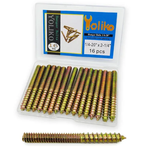 Vista 12 de Paquete de 16 pernos de suspensión de 1/4-20 x 1-1/4 pulgadas con doble cabeza y clavija de madera, para tornillos de muebles y varillas roscadas