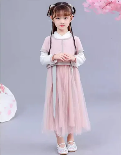 Vista 6 de Cosplay Life Vestido chino Hanfu para niñas, vestido chino de Año Nuevo, manga corta, Cheongsam bordado, traje de otoño