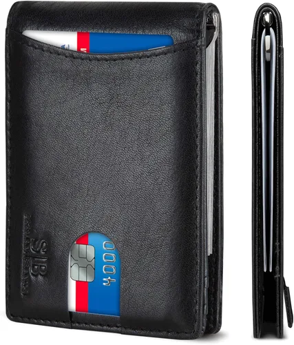 Vista 16 de SERMAN BRANDS RFID Blocking Slim Bifold Genuine Leather Minimalist Front Pocket Wallets for Men with Money Clip Thin Mens