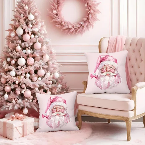 Vista 4 de Fundas de almohada de Papá Noel, 18x18 - Decoración de Navidad rosa, Papá Noel, para sofá y sala de estar, dormitorio Almohada-sd-04