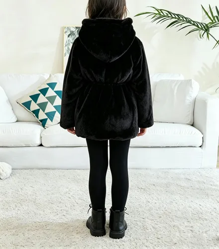 Vista 3 de Mallimoda - Chaqueta de forro polar con capucha para niñas Negro